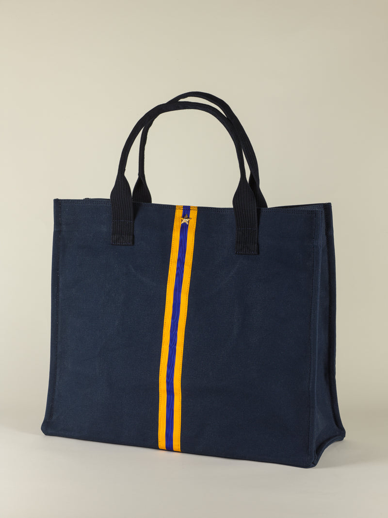 MAGGY Navy Cotton large Tote Bag
